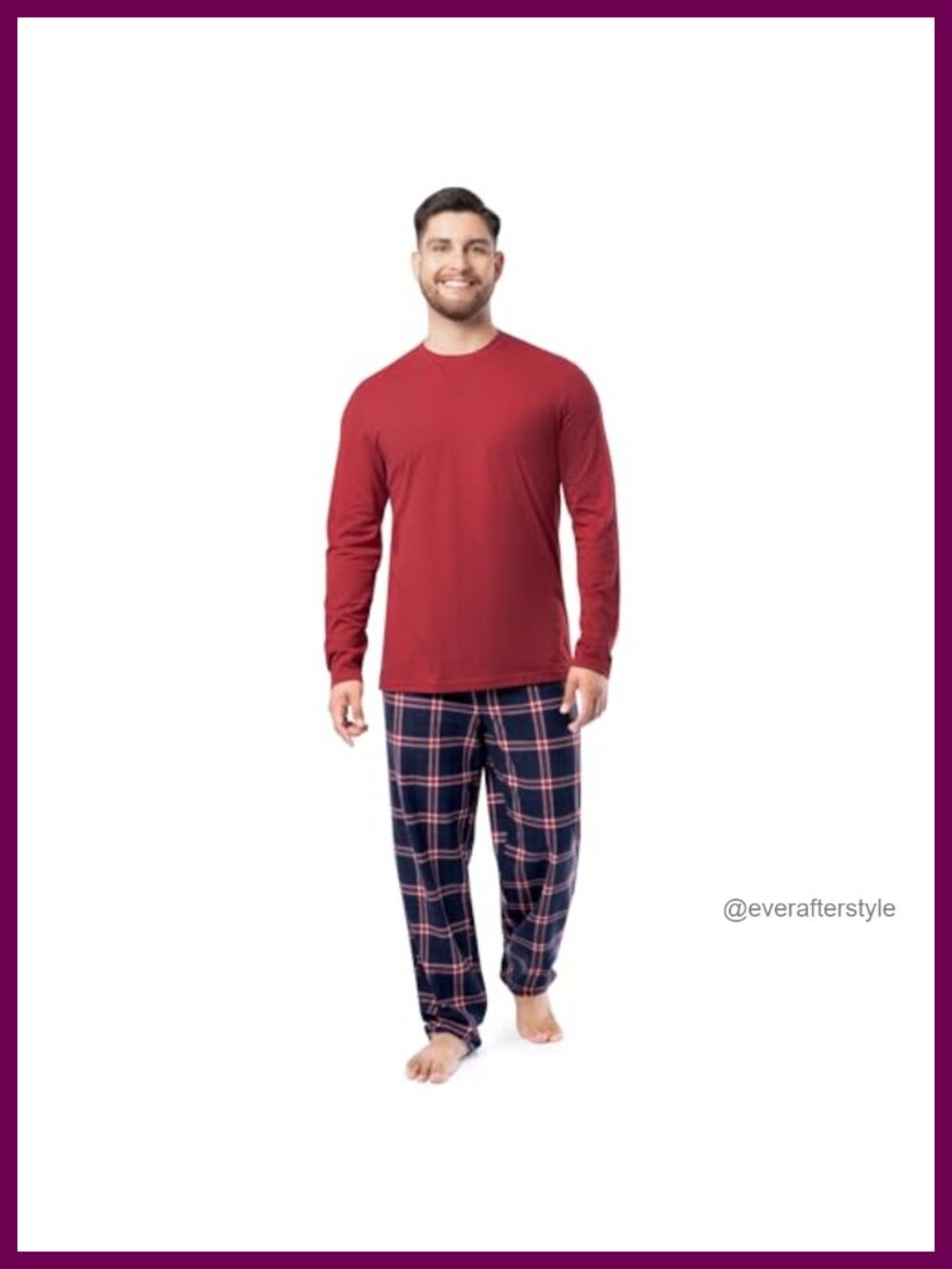 Mens Long Sleeve Shirt and Stretch Flannel Pant Sleep Set 2 Piece Pajama